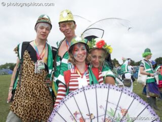 A group photo of Green Police outside their head quarters at Glastonbury Festival 2008. Pilton, United Kingdom. © 2008 Photographicon
