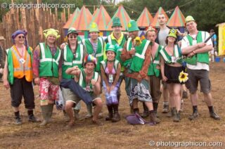 Group photo of the Green Police in King's Meadow at Glastonbury Festival 2005. Pilton, United Kingdom. © 2005 Photographicon