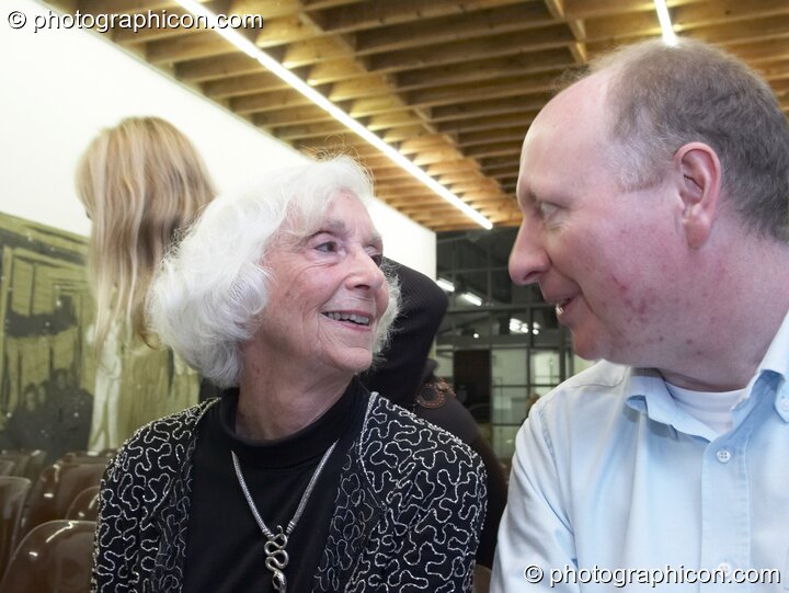 Barbara Marx Hubbard and Robert Yarr at the Heartgasm performance at Renaissance2 Great Shift Gathering 2009. Perpignan, France. © 2009 Photographicon