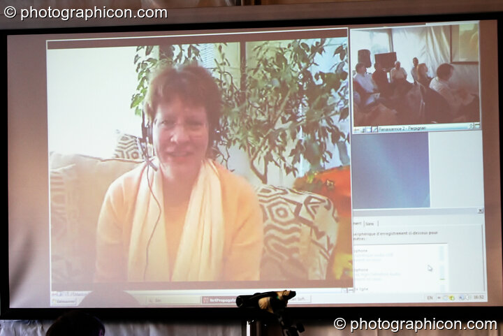 A group teleconference with Marilyn Schlitz at the Renaissance2 Great Shift Gathering 2009. Perpignan, France. © 2009 Photographicon