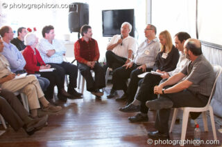 A group teleconference at the Renaissance2 Great Shift Gathering 2009. Perpignan, France. © 2009 Photographicon