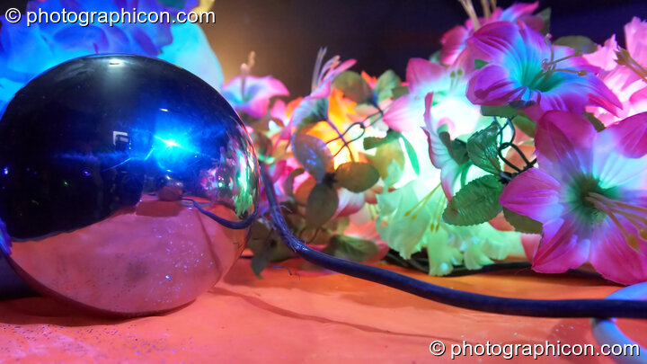 A steel ball and fluro flowers on the Main Stage at Planet Bob's Offworld Festival 2007. Swindon, United Kingdom. © 2007 Photographicon