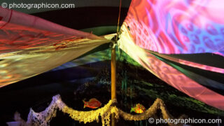 Decor and coloured lighting in the Chillout Tent at Planet Bob's Offworld Festival 2007. Swindon, United Kingdom. © 2007 Photographicon