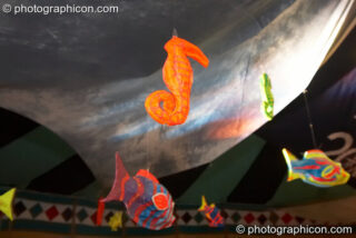 Fish decor hanging inside the Chillout Tent at Planet Bob's Offworld Festival 2007. Swindon, United Kingdom. © 2007 Photographicon