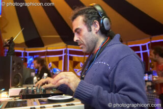 Super Mario (FluffSquad/Planet Bob, Italy) DJs in the Progressive Tent at Planet Bob's Offworld Festival 2007. Swindon, United Kingdom. © 2007 Photographicon