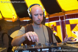 Spoona (Planet Bob+UK) DJs in the Progressive Tent at Planet Bob's Offworld Festival 2007. Swindon, United Kingdom. © 2007 Photographicon