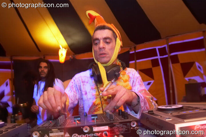 Fedro the Portuguese Pirate DJs in the Progressive Tent at Planet Bob's Offworld Festival 2007. Swindon, United Kingdom. © 2007 Photographicon