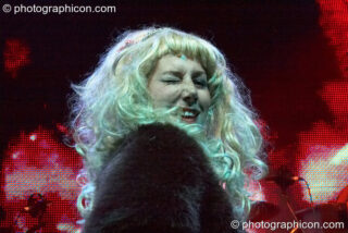 Miss Fountain from Dreadzone performs on the Main Stage with projections by Inside-Us-All at the Secret Garden Party 2006. Huntingdon, United Kingdom. © 2006 Photographicon