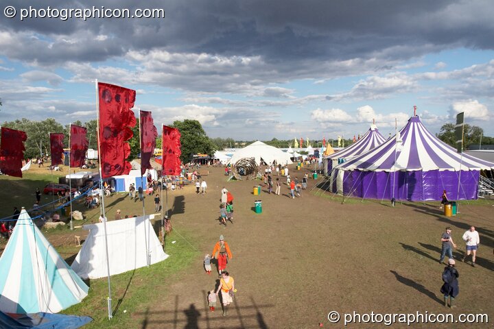 View of the festival site from the top of The Tower at the Secret Garden Party 2007. Huntingdon, United Kingdom. © 2007 Photographicon