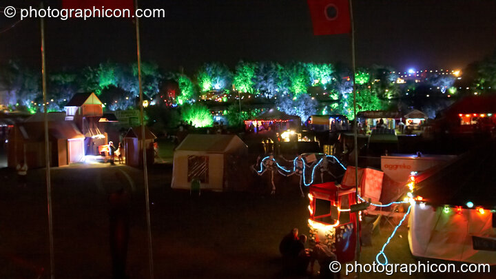 A night-time wide-shot of the Secret Garden Party 2008. Huntingdon, United Kingdom. © 2008 Photographicon