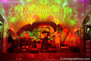 Widescreen perform on the Gateway stage with visual projections by EDSA at the Secret Garden Party 2008. Huntingdon, United Kingdom. © 2008 Photographicon