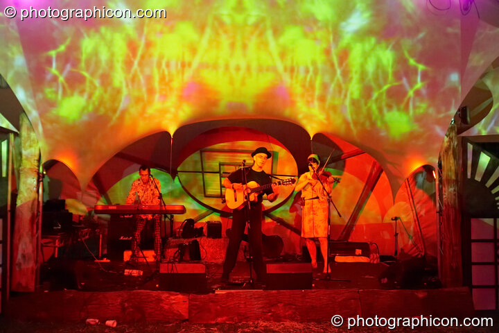 Widescreen perform on the Gateway stage with visual projections by EDSA at the Secret Garden Party 2008. Huntingdon, United Kingdom. © 2008 Photographicon