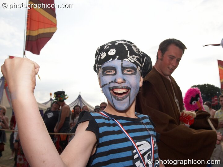 A happy kid dressed as a pirate has just won the dance-off competition at the Secret Garden Party 2008. Huntingdon, United Kingdom. © 2008 Photographicon