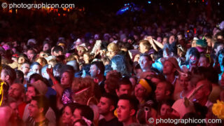 A large crowd watch Grace Jones perform on the Great Stage at the Secret Garden Party 2008. Huntingdon, United Kingdom. © 2008 Photographicon
