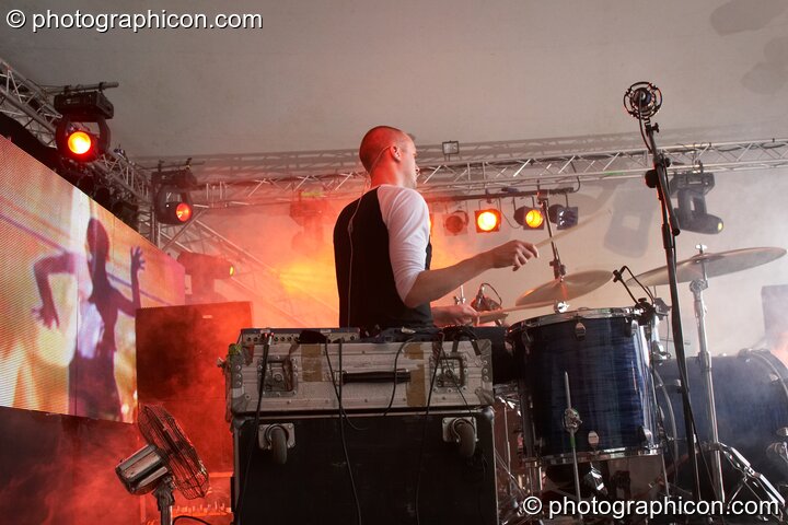 Morcheeba perform on the Great Stage with Inside-Us-All / Syzygy visual installation at the Secret Garden Party 2008. Huntingdon, United Kingdom. © 2008 Photographicon