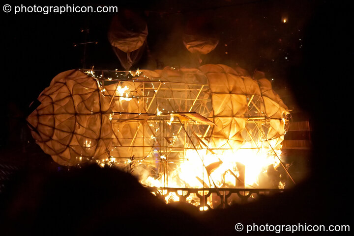 The burning Blimp on the lake at the Secret Garden Party 2010. Huntingdon, United Kingdom. © 2010 Photographicon