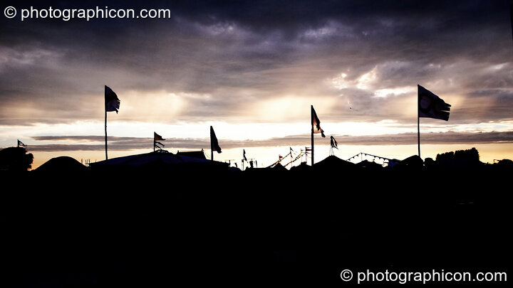 The sunsets over the festival site at Sunrise Celebration 2006. Yeovil, United Kingdom. © 2006 Photographicon
