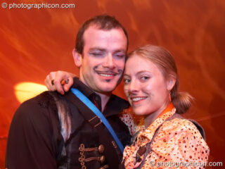 Prangsta costumiers on dress duty inside the Fish Food Cafe at Sunrise Celebration 2007. Yeovil, United Kingdom. © 2007 Photographicon