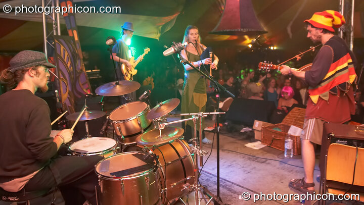 The Mordekkers perform on the FishSeeksBicycle Undercover Stage at Sunrise Celebration 2007. Yeovil, United Kingdom. © 2007 Photographicon
