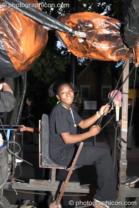 The cycle-powered insectoid creations of Sarruga gather for the night carnival at the Thames Festival 2004. London, United Kingdom. © 2004 Photographicon