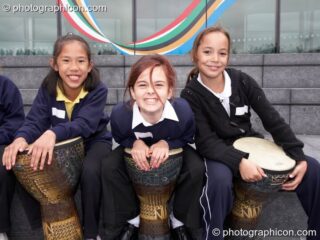 Shool kids performing with Drum4Africa, a fundraising project for African children, at the Thames Festival 2005. London, United Kingdom. © 2005 Photographicon