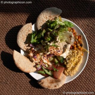 A plate of food from the Purple Penguin Cafe Turaya Gathering 2004. Wimborne, United Kingdom. © 2004 Photographicon