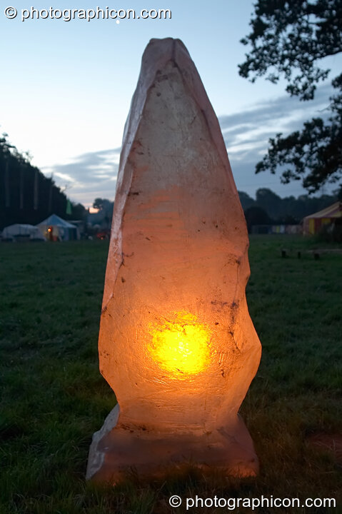 Fibre glass rock sculpture containing a candle at the Turaya Gathering 2004. Wimborne, United Kingdom. © 2004 Photographicon