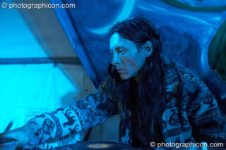 Ben Crystal (Collective Futures, UK) DJs on the Gaia Chill stage at Waveform Project 2007. Kenton, Exeter, United Kingdom. © 2007 Photographicon
