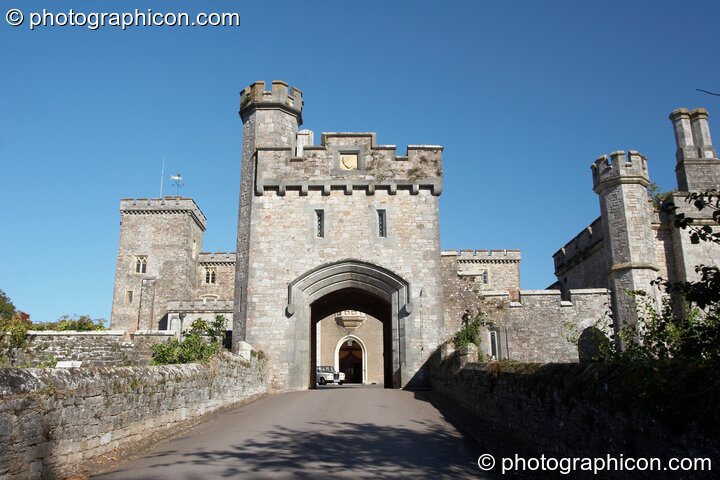 The driveway across the main entrance bridge of Powderham Castle. Kenton, Exeter, United Kingdom. © 2007 Photographicon