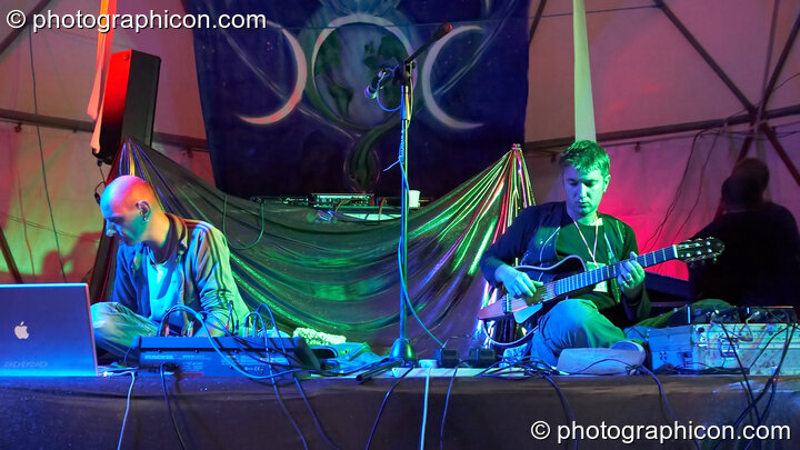 Gavin Griffiths and Gabriele Tosti of G-Delic / The Gabridelic Experience perform on the Gaia Chill stage at Waveform Project 2007. Kenton, Exeter, United Kingdom. © 2007 Photographicon