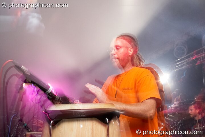 Roots of Hilight Tribe (Kosmik Hoboes, FR) performs on the Waveform main stage at Waveform Project 2007. Kenton, Exeter, United Kingdom. © 2007 Photographicon