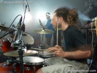 Seb of Hilight Tribe (Kosmik Hoboes, FR) performs on the Waveform main stage at Waveform Project 2007. Kenton, Exeter, United Kingdom. © 2007 Photographicon