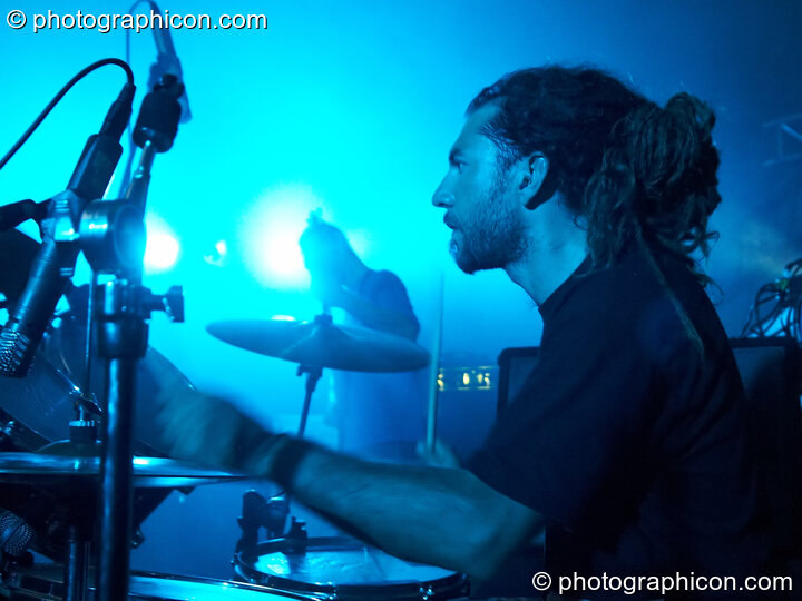 Seb of Hilight Tribe (Kosmik Hoboes, FR) performs on the Waveform main stage at Waveform Project 2007. Kenton, Exeter, United Kingdom. © 2007 Photographicon
