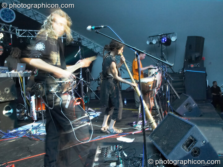Hilight Tribe (Kosmik Hoboes, FR) perform on the Waveform main stage at Waveform Project 2007. Kenton, Exeter, United Kingdom. © 2007 Photographicon