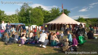 Outside the Sacred Dance Tent in the Healing Area at Kingston Green Fair 2005. Kingston Upon Thames, United Kingdom. © 2005 Photographicon