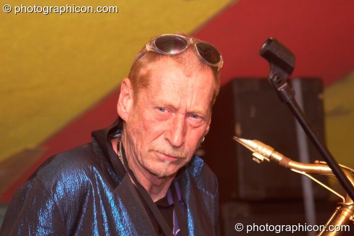 Nik Turner with the Galacticos playing on the Tadpole Stage at Kingston Green Fair 2006. Kingston upon Thames, United Kingdom. © 2006 Photographicon