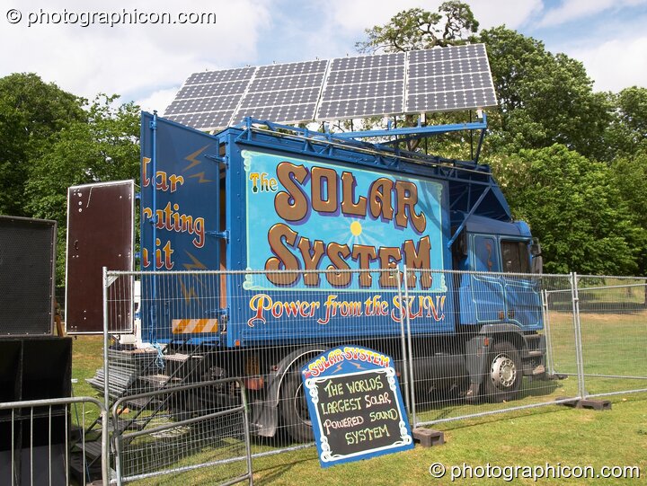 The Green Roadshow's solar truck powering the main stage at the London Green Lifestyle Show 2005. London, United Kingdom. © 2005 Photographicon