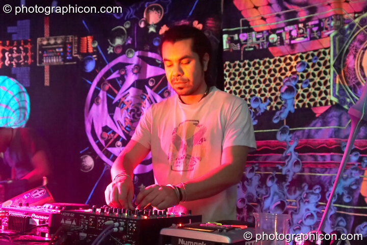 Carlos Santan DJing in the Digital Disco space at Indigitous. London, United Kingdom. © 2006 Photographicon