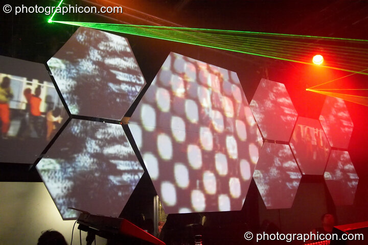 Projections by Inside-Us-All in the main room at the Twisted Records Label Party. London, United Kingdom. © 2006 Photographicon