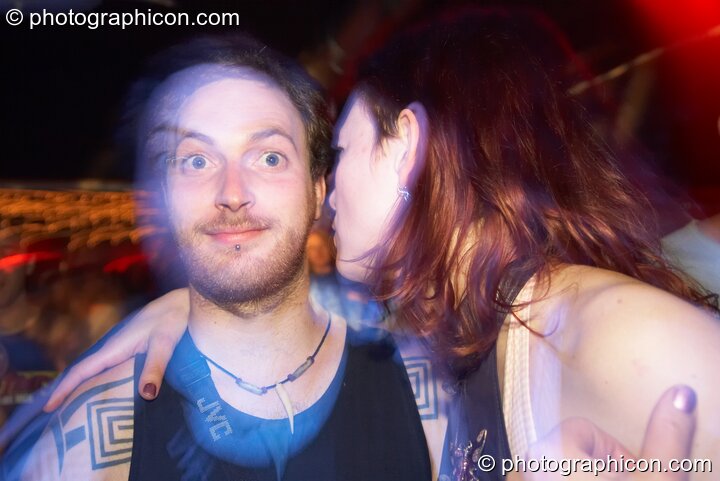 Henry has a head expanding experience with Ingrid in the Psychedelic Rollercoaster Room at Chrysalid. London, United Kingdom. © 2006 Photographicon