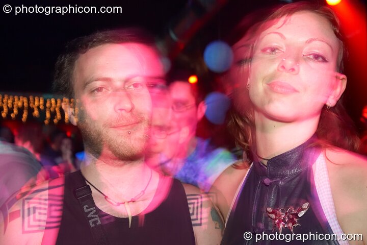 Henry has a head expanding experience with Ingrid in the Psychedelic Rollercoaster Room at Chrysalid. London, United Kingdom. © 2006 Photographicon