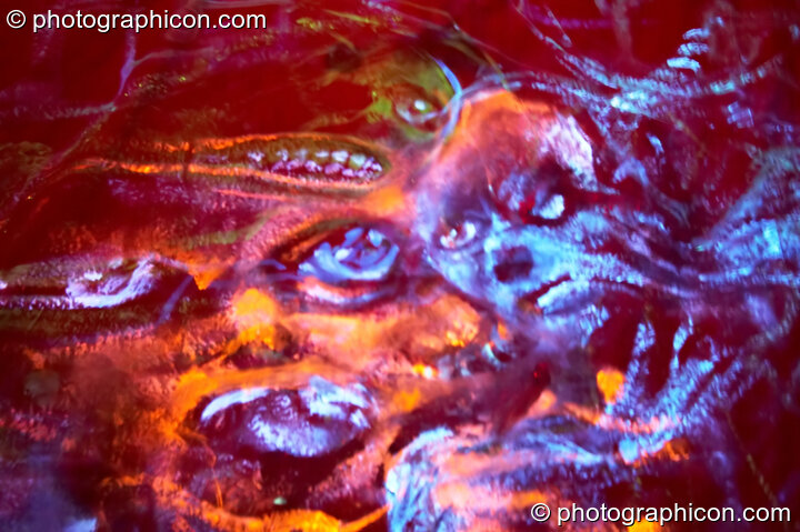 Dynamic backdrop artwork being painted by UV Lab (and passing guests) live in the anti-room at Chrysalid. London, United Kingdom. © 2006 Photographicon
