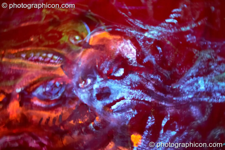 Dynamic backdrop artwork being painted by UV Lab (and passing guests) live in the anti-room at Chrysalid. London, United Kingdom. © 2006 Photographicon