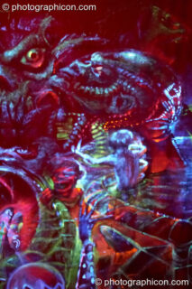 Dynamic backdrop artwork being painted by UV Lab (and passing guests) live in the anti-room at Chrysalid. London, United Kingdom. © 2006 Photographicon