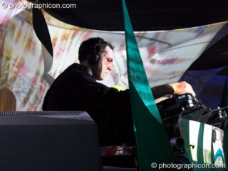Simon Posford of Shpongle DJing on the IDSpiral stage at the Twisted Records 10th Birthday Party. London, United Kingdom. © 2006 Photographicon