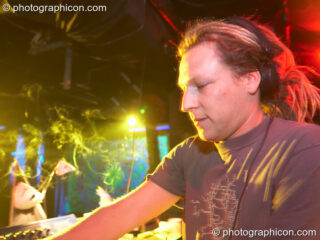 Nick Interchill DJing in the Chill room at the Liquid Records party. London, United Kingdom. © 2007 Photographicon