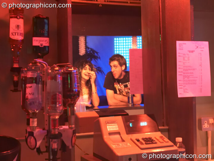 Stu and friend reflected in a bar mirror at the Liquid Records party. London, United Kingdom. © 2007 Photographicon