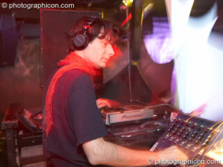 Tom Fu DJing in the Chill room at the Liquid Records party. London, United Kingdom. © 2007 Photographicon
