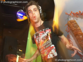 Discostu DJing in the Echo System room at the Liquid Records party. London, United Kingdom. © 2007 Photographicon