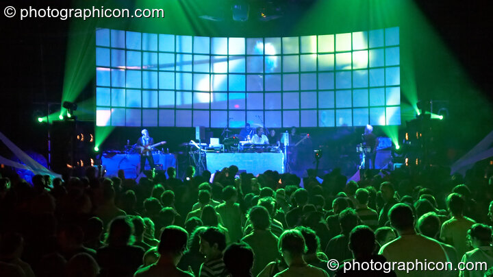 Younger Brother perform on the Main Stage at the Twisted Records concert, featuring projection installations by The Pixel Addicts. London, United Kingdom. © 2007 Photographicon